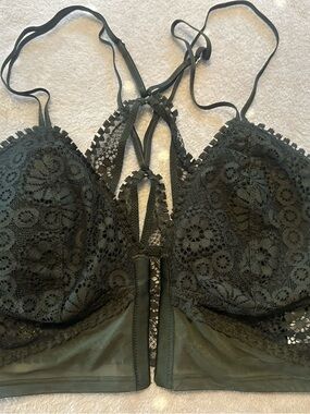 aerie Olive Green Lace Bralette with Strappy Front